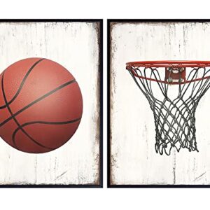 Basketball Wall Art Prints Set - 8x10 Vintage Home Decor Photos - Unique Gift for Men, Teens, Kobe Bryant, Michael Jordan, Lebron James, Sports Fan - Decoration for Boys Room, Bedroom, Game Room, Den