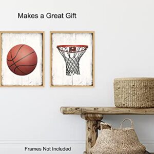 Basketball Wall Art Prints Set - 8x10 Vintage Home Decor Photos - Unique Gift for Men, Teens, Kobe Bryant, Michael Jordan, Lebron James, Sports Fan - Decoration for Boys Room, Bedroom, Game Room, Den