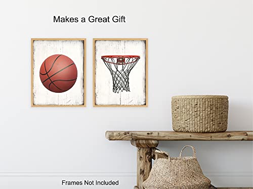 Basketball Wall Art Prints Set - 8x10 Vintage Home Decor Photos - Unique Gift for Men, Teens, Kobe Bryant, Michael Jordan, Lebron James, Sports Fan - Decoration for Boys Room, Bedroom, Game Room, Den