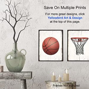 Basketball Wall Art Prints Set - 8x10 Vintage Home Decor Photos - Unique Gift for Men, Teens, Kobe Bryant, Michael Jordan, Lebron James, Sports Fan - Decoration for Boys Room, Bedroom, Game Room, Den