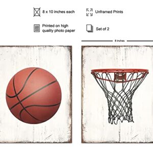 Basketball Wall Art Prints Set - 8x10 Vintage Home Decor Photos - Unique Gift for Men, Teens, Kobe Bryant, Michael Jordan, Lebron James, Sports Fan - Decoration for Boys Room, Bedroom, Game Room, Den