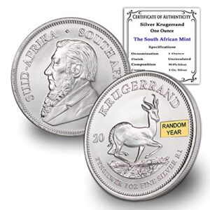 2017 - present (random year) 1 oz south african silver krugerrand coin brilliant uncirculated with a certificate of authenticity 1r bu