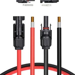 BougeRV 20 Feet 12AWG Solar Extension Cable with Female and Male Connector with Extra Free Pair of Connectors Solar Panel Adaptor Kit Tool (20FT Red + 20FT Black)