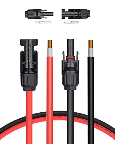 BougeRV 20 Feet 12AWG Solar Extension Cable with Female and Male Connector with Extra Free Pair of Connectors Solar Panel Adaptor Kit Tool (20FT Red + 20FT Black)