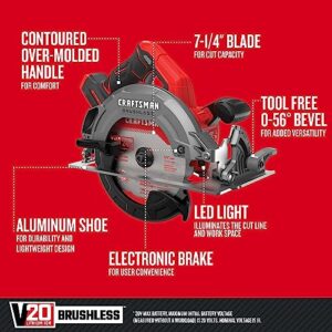 CRAFTSMAN V20 Cordless Circular Saw, 7-1/4 inch, Bare Tool Only (CMCS550B)