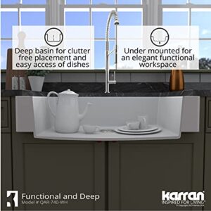 Karran QAR-740 Retrofit Farmhouse/Apron-Front Quartz Composite 34 in. Single Bowl Kitchen Sink Kit in White