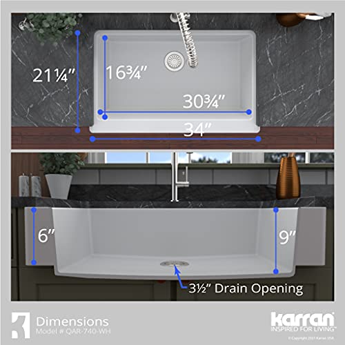 Karran QAR-740 Retrofit Farmhouse/Apron-Front Quartz Composite 34 in. Single Bowl Kitchen Sink Kit in White