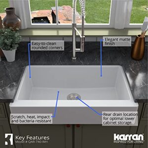 Karran QAR-740 Retrofit Farmhouse/Apron-Front Quartz Composite 34 in. Single Bowl Kitchen Sink Kit in White