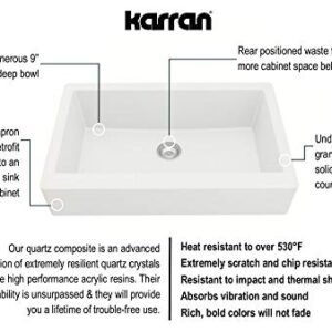 Karran QAR-740 Retrofit Farmhouse/Apron-Front Quartz Composite 34 in. Single Bowl Kitchen Sink Kit in White