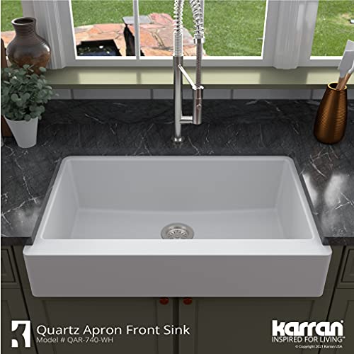 Karran QAR-740 Retrofit Farmhouse/Apron-Front Quartz Composite 34 in. Single Bowl Kitchen Sink Kit in White