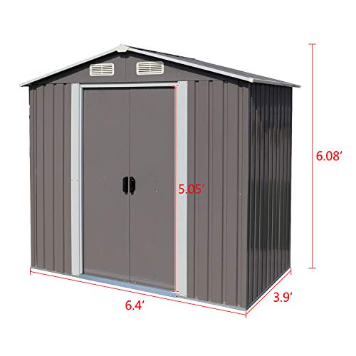 Galvanized Steel Patio Storage Shed Utility Tool Storage Shed Outdoor House for Backyard Garden Lawn(6'x4')