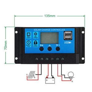 Solar Charge Controller, 60A 12V/24V Intelligent Solar Charge Regulator with USB Port Backlight LCD Display(60A)