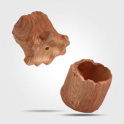 T4U Ceramic Succulent Pots Tree Stump Collection Set of 4, Imitation Wood Grain Small Planter Pot with Drainage, Brown Porcelain Herbs Cactus Bonsai Container for Home and Office Decoration