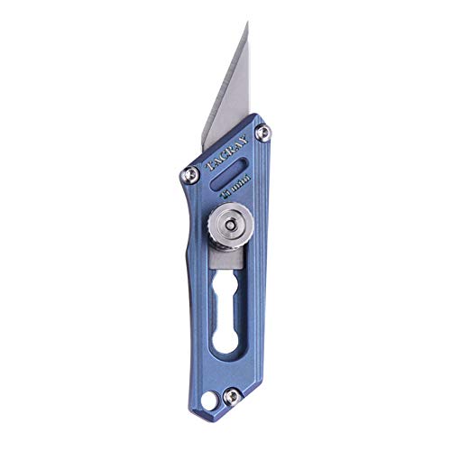 TACRAY Titanium Utility Mini Knife, Small Box Cutter with Retractable and Replaceable Blade for Multiple Cutting Tasks and EDC, comes with 2pcs of extra blades for replacement (Blue)