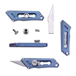 TACRAY Titanium Utility Mini Knife, Small Box Cutter with Retractable and Replaceable Blade for Multiple Cutting Tasks and EDC, comes with 2pcs of extra blades for replacement (Blue)