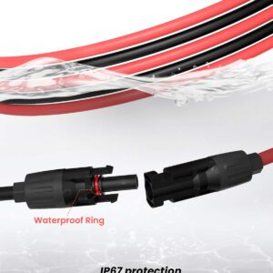 BougeRV 10 Feet 12AWG Solar Extension Cable with Female and Male Connector with Extra Free Pair of Connectors Solar Panel Adaptor Kit Tool (10FT Red + 10FT Black)