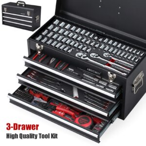 ARUCMIN 438-Piece Mechanics Tool Set with 3-Drawer Heavy Duty Metal Box Repair Tool Kit