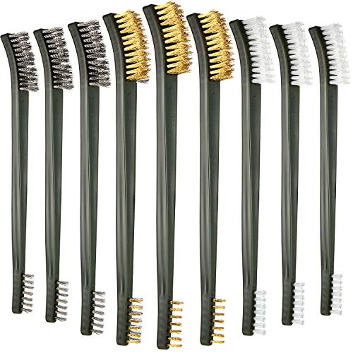 9 Pieces Mini Wire Brush Set Scratch Wire Bristles Brush Set Rust Paint Metal Cleaner Steel Nylon Brass Brush for Detailing Cleaning Welding Slag and Rust