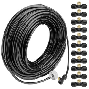 misting cooling system 98.4ft (30m) misting line + 50 brass mist nozzles + 45 t-connectors + 1 faucet adapters (3/4") outdoor mister for patio garden greenhouse trampoline for waterpark