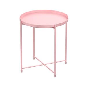 h homewins tray metal round end table,pink folding small side table outdoor & indoor accent coffee table for small spaces,bedroom,patio