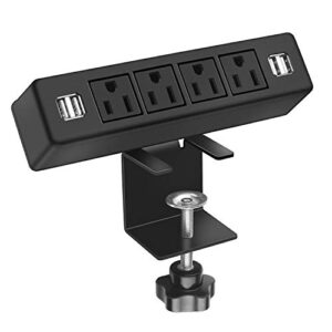4 outlet desk clamp power strip with usb ports,removable desk edge mount power strip,4 usb ports,clamp on desk power station,6ft cord,fit 1.7" tabletop