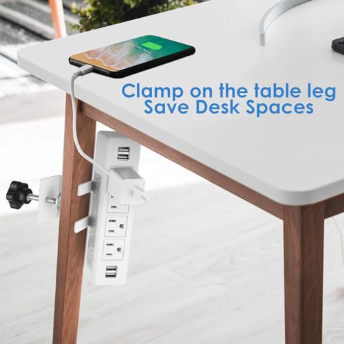 4 Outlet Desk Clamp Power Strip with USB Ports,Removable Desk Edge Mount Power Strip,4 USB Ports,Clamp on Desk Power Station,6ft Cord,Fit 1.7" Tabletop