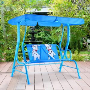 ReunionG Kids Porch Swing, 2 Seats Children Swing Chair w/Safety Belt & Adjustable Hammock Canopy, Kids Patio Swing Bench for Outdoor