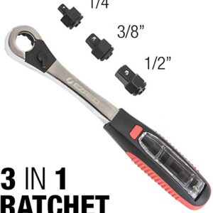 EZRED 3-in-1 Ratchet Set with 1/4, 3/8, 1/2-Inch Drive Heads with quick release and 72 teeth great for home DIYâ€™ers and professionals