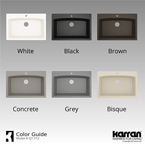 Karran QT-712 Drop-In Quartz Composite 33 in. 1-Hole Single Bowl Kitchen Sink Kit in Grey