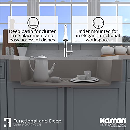 Karran QAR-740 Retrofit Farmhouse/Apron-Front Quartz Composite 34 in. Single Bowl Kitchen Sink Kit in Concrete