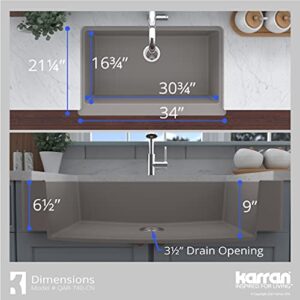 Karran QAR-740 Retrofit Farmhouse/Apron-Front Quartz Composite 34 in. Single Bowl Kitchen Sink Kit in Concrete