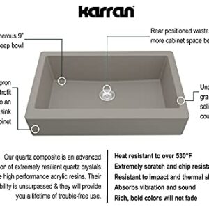 Karran QAR-740 Retrofit Farmhouse/Apron-Front Quartz Composite 34 in. Single Bowl Kitchen Sink Kit in Concrete