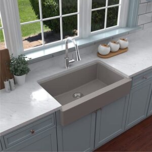 Karran QAR-740 Retrofit Farmhouse/Apron-Front Quartz Composite 34 in. Single Bowl Kitchen Sink Kit in Concrete