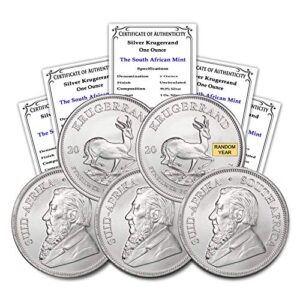 2017 - present (random year) south africa 1 oz silver krugerrand lot of (5) coins brilliant uncirculated with certificates of authenticity 1 rand (r1) bu