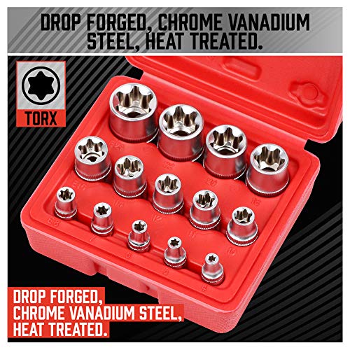 SEDY 14-Piece E-TORX Socket Set - Premium Female Torx Socket Set, Ultimate Star Socket Set, Torque Socket Set, External Torx Socket Set, E4 E5 E6 E7 E8 E10 E11 E12 E14 E16 E18 E20 E22 E24 Socket Set