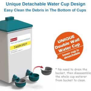 KEBONNIXS Automatic Chicken Cup Waterer and Port Feeder Set, 2 Gallon/10 Pounds