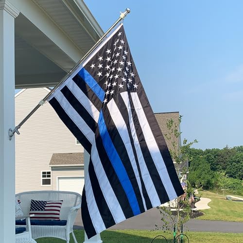 TOPFLAGS Thin Blue Line Flag 3x5 Outdoor Police Flag 3x5 Feet Made in USA Back the Blue Flags Embroidered Stars and Sewn Stripes Blue Lives Matter Support First Responders