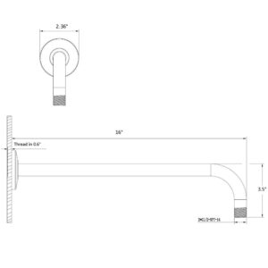 Matte Black Shower Arm Extender, 90 Degree Rain Shower Head Extension Arm with Flange, 16 Inch Long Shower Arms for Fixed Shower Head, Wall Mounted Shower Pipe, Easy Install