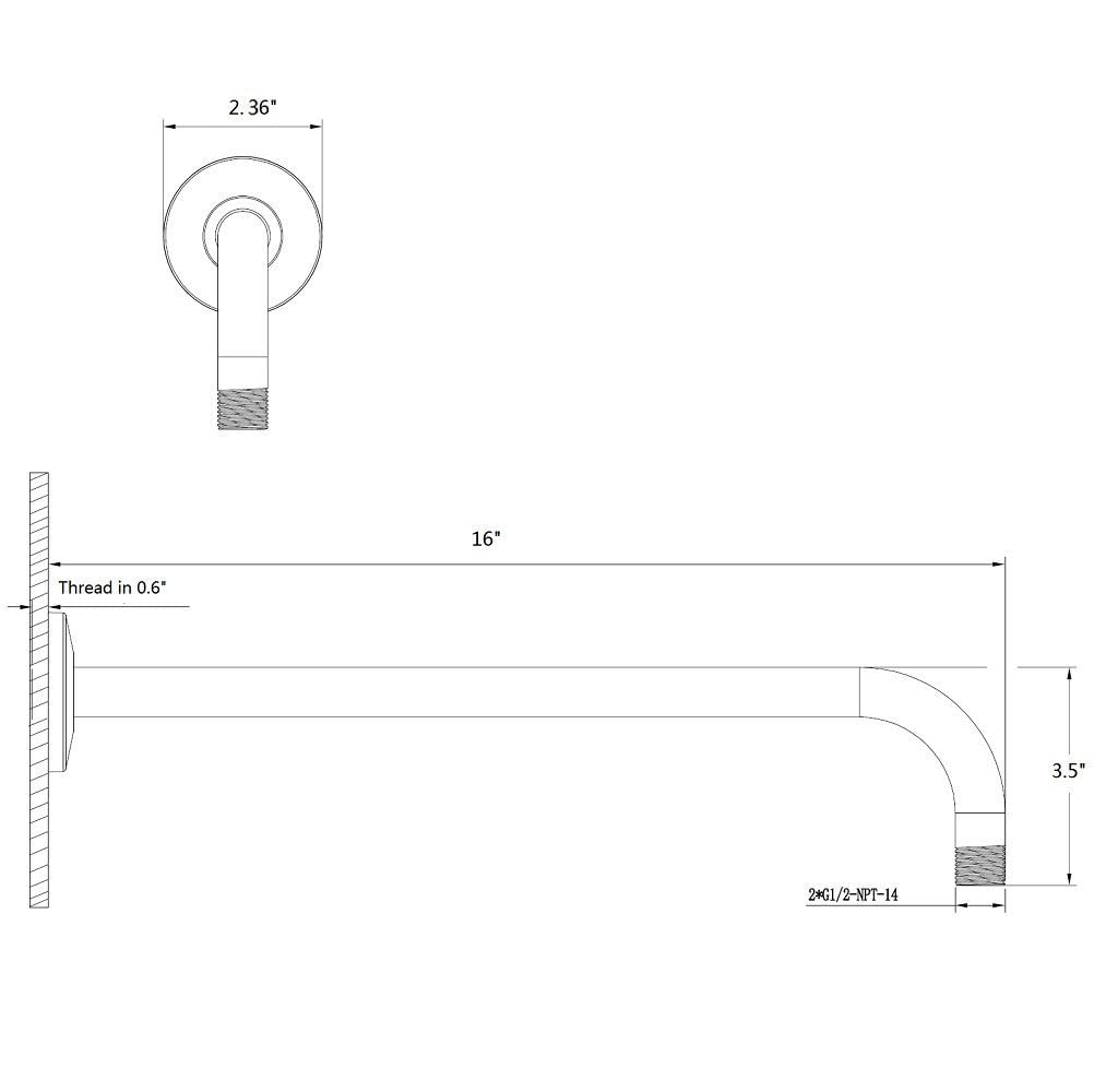 Matte Black Shower Arm Extender, 90 Degree Rain Shower Head Extension Arm with Flange, 16 Inch Long Shower Arms for Fixed Shower Head, Wall Mounted Shower Pipe, Easy Install