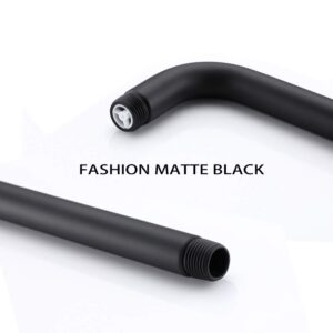 Matte Black Shower Arm Extender, 90 Degree Rain Shower Head Extension Arm with Flange, 16 Inch Long Shower Arms for Fixed Shower Head, Wall Mounted Shower Pipe, Easy Install