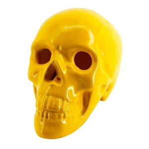 myard glaze enamel ceramic fireproof fire skull log for gas or wood fireplace fire pit campfire bonfire halloween horror decor (qty 1, yellow)