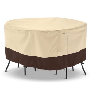 arcedo patio furniture set cover, waterproof outdoor round table and chairs set cover, heavy duty garden furniture cover for patio dining set, all weather protection, 94”dia x 30”h, beige & brown