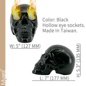 Myard Hollow Eye Sockets Human Skull Fire Gas Log for NG, LP Wood Fireplace, Firepit, Campfire, Home Decor, BBQ (Qty 1, Black)