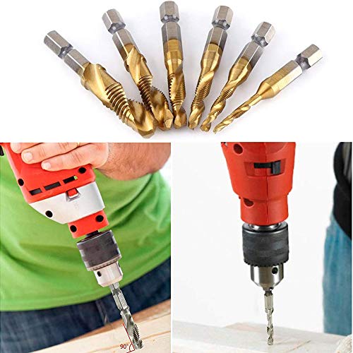 Set of 8 Spiral Tap Drill Bit Set, 1/4 Inch Metric Thread Tap M3-M10 HSS Spiral Hex Shank Combination Drill Screw Tap Bit Set with Automatic Spring Loaded Center Punch Tool and extension rod 60mm