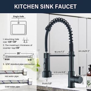 Kitchen Faucet with Spring LED Pull Down Sprayer Single Handle Matte Black Commercial Stainless Steel Kitchen Sink Faucet Oulantron high arc Kitchen Faucet