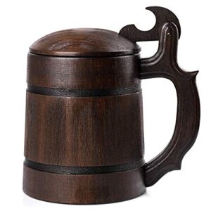 wooden beer mug with lid, 22 oz, hunter beer stein, pirate, medieval, fantasy, plain beer tankard, dnd gamer gift, geek gift