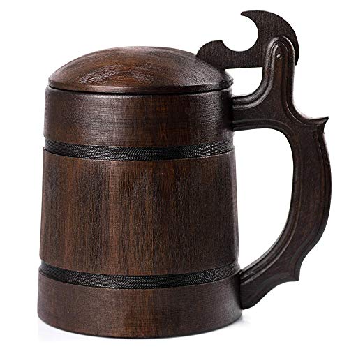 Wooden Beer Mug with Lid, 22 oz, Hunter Beer Stein, Pirate, Medieval, Fantasy, Plain Beer Tankard, DnD Gamer Gift, Geek Gift