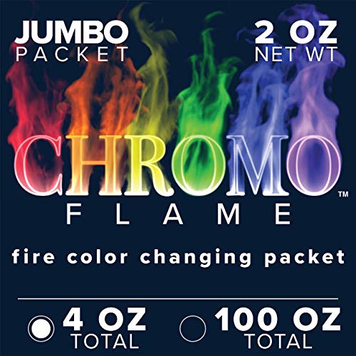 CHROMO FLAME Fire Color Changing Packets for Fire Pit, Campfire, Bonfire, Outdoor Fireplace | Magic, Rainbow, Colorful, Mystic Flames | 4 oz Total, 2-2 oz Jumbo Packets