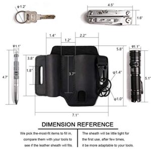 Gentlestache Multitool Sheath for Belt, Leather EDC Pocket Organizer for Men, Leatherman Sheath with Pen Holder, Key Fob, Flashlight Sheath, EDC Leather Pouch Black