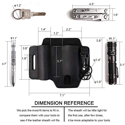 Gentlestache Multitool Sheath for Belt, Leather EDC Pocket Organizer for Men, Leatherman Sheath with Pen Holder, Key Fob, Flashlight Sheath, EDC Leather Pouch Black